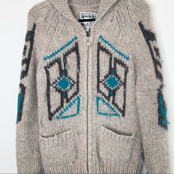 Aritzia TNA Grandpa Cowichan Tribal Bird Sea to Sky Wool Cardigan Size XS - Picture 3 of 9